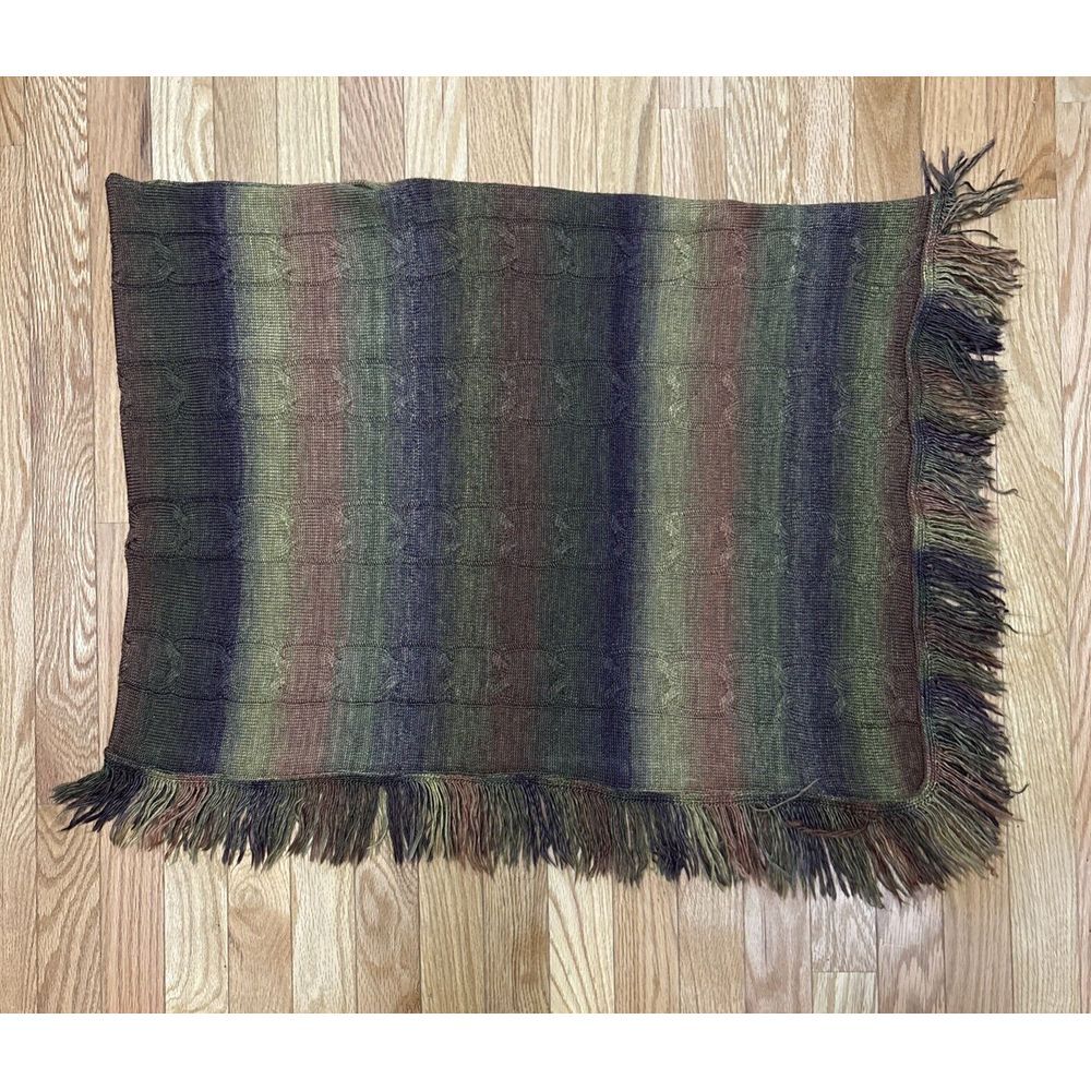 Ruby Rd Womens Green Purple Brown Ombre Cable Knit Fringe Wrap Shawl Size M USA